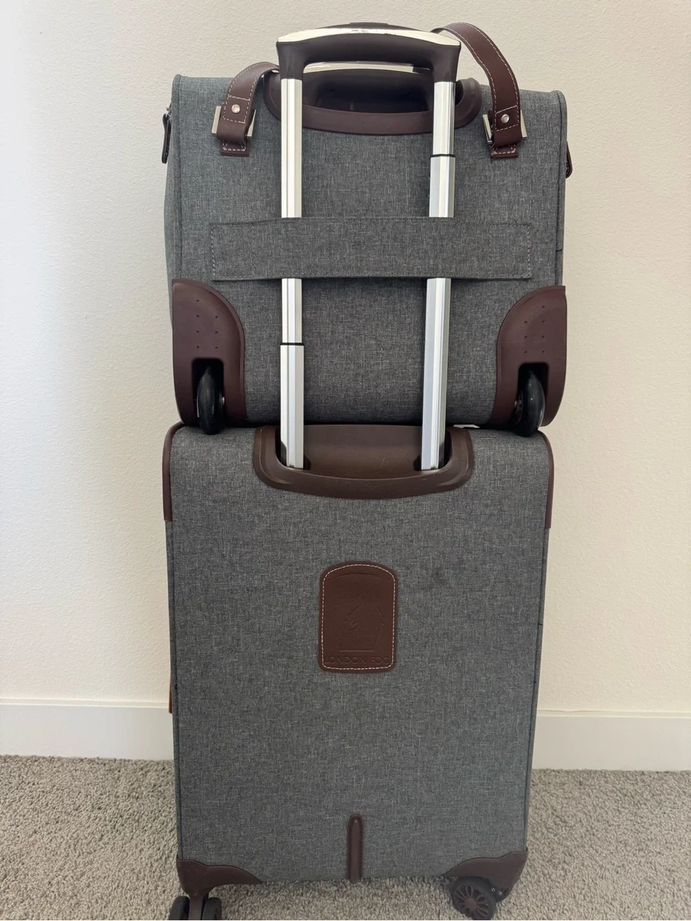London Fog Gray Travel Luggage Set with Brown Trim - 2-Piece Spinner and Tote - Picture 5 of 8